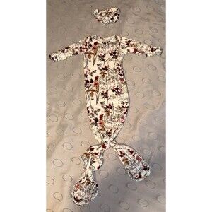 Three Little Tots Knotted Baby Gown & Headband Set NB-3MO 100% Modal Floral Boho